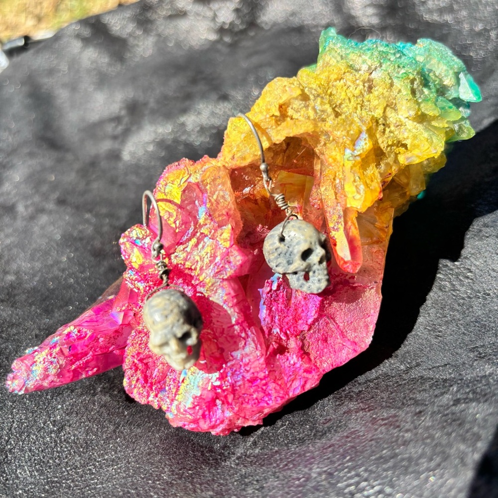 Skull Gemstone Map Jasper Skull Earrings Artisan Created in Chicago